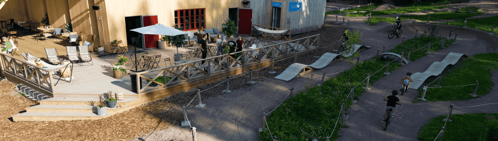 Fågelperspektiv över cykelarena och Björnens terass